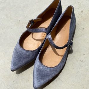 J. Crew MaryJane Pointy Toe Flats Blue Grey Velvet